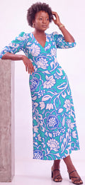 Green print midi dress