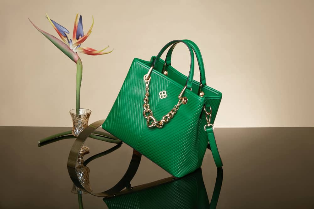 Green stripped medium handbag