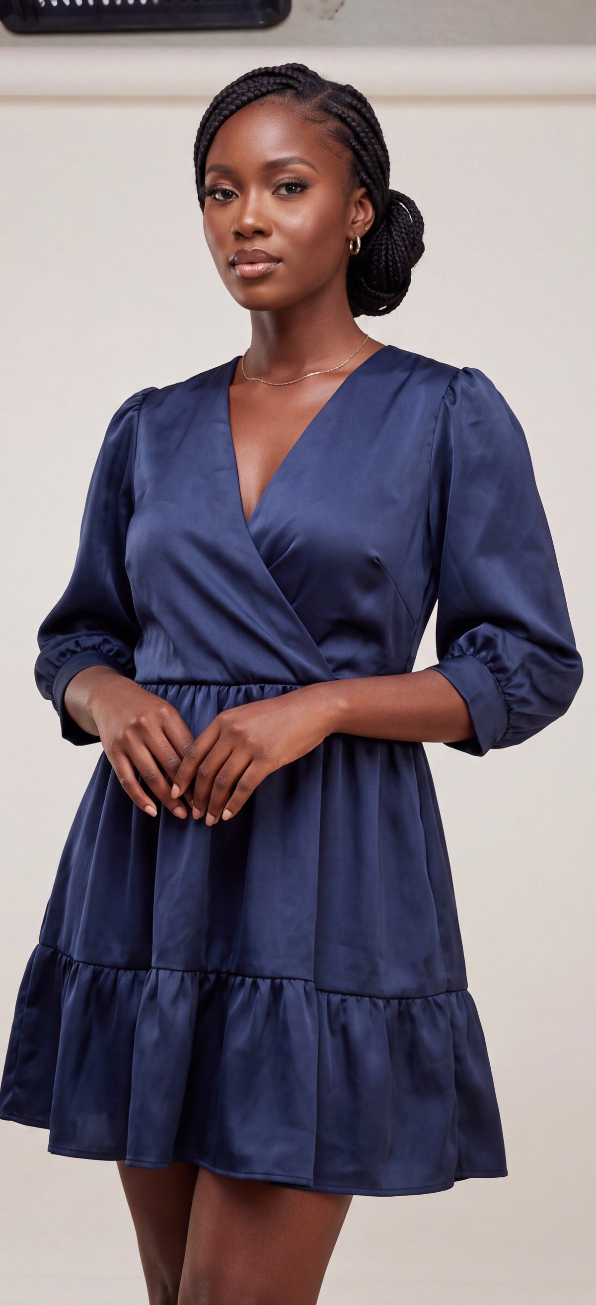 Navy satin dress