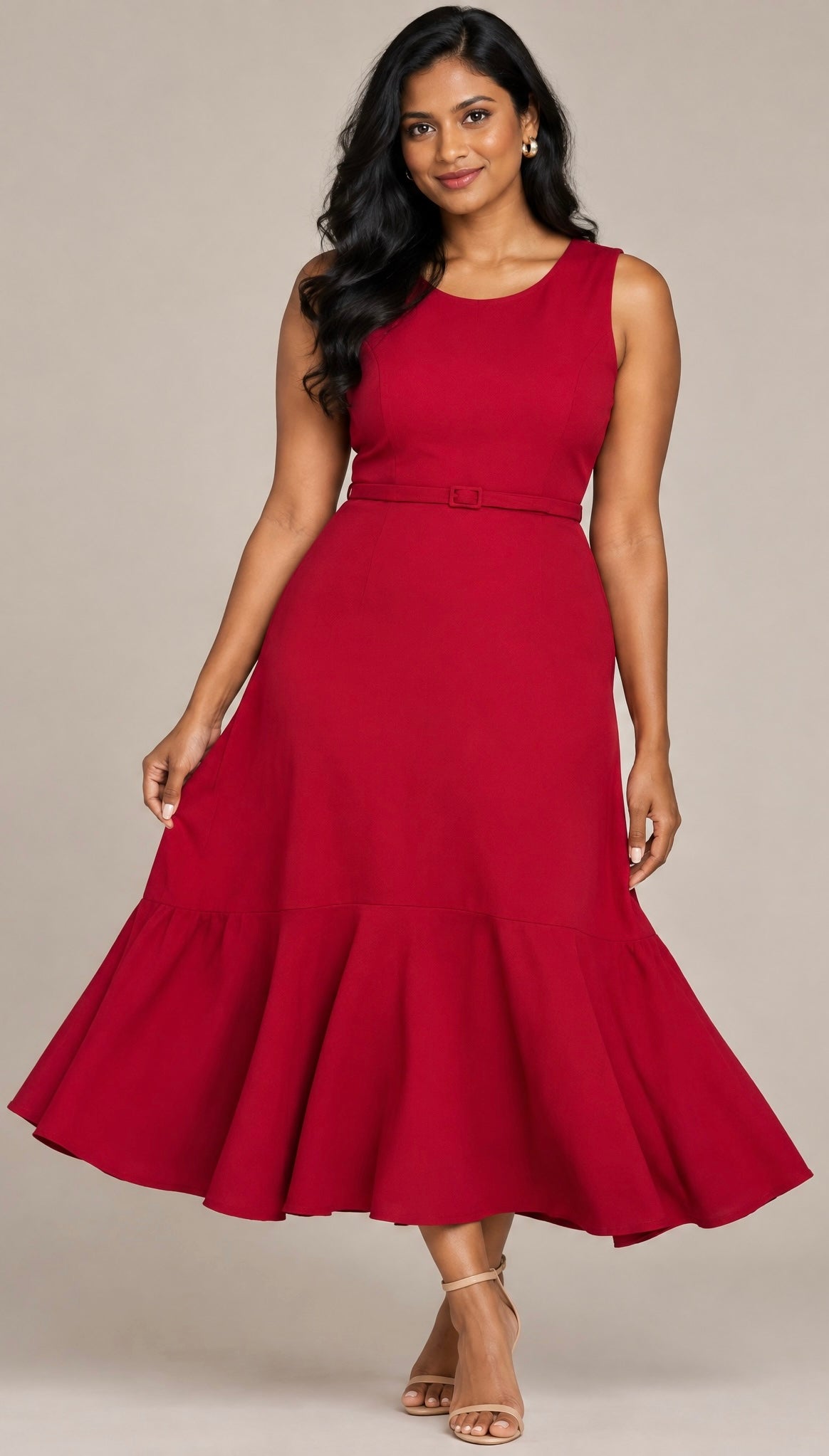 Red midi flare dress