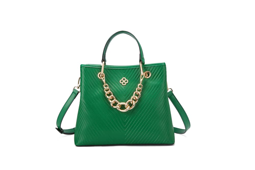 Green stripped medium handbag