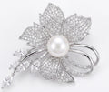 Silver pearl brooch