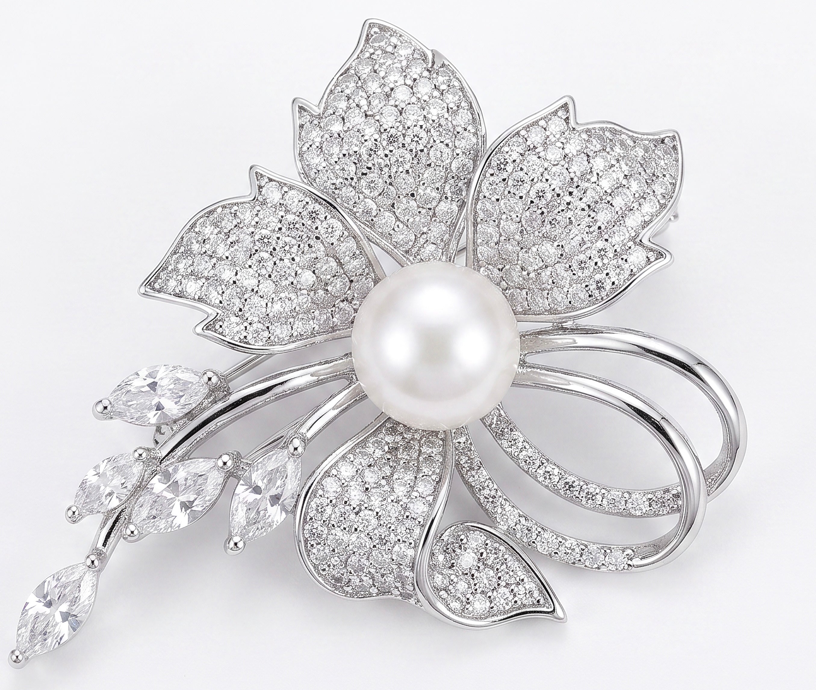 Silver pearl brooch