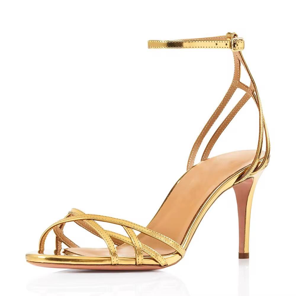 Gold strappy heels
