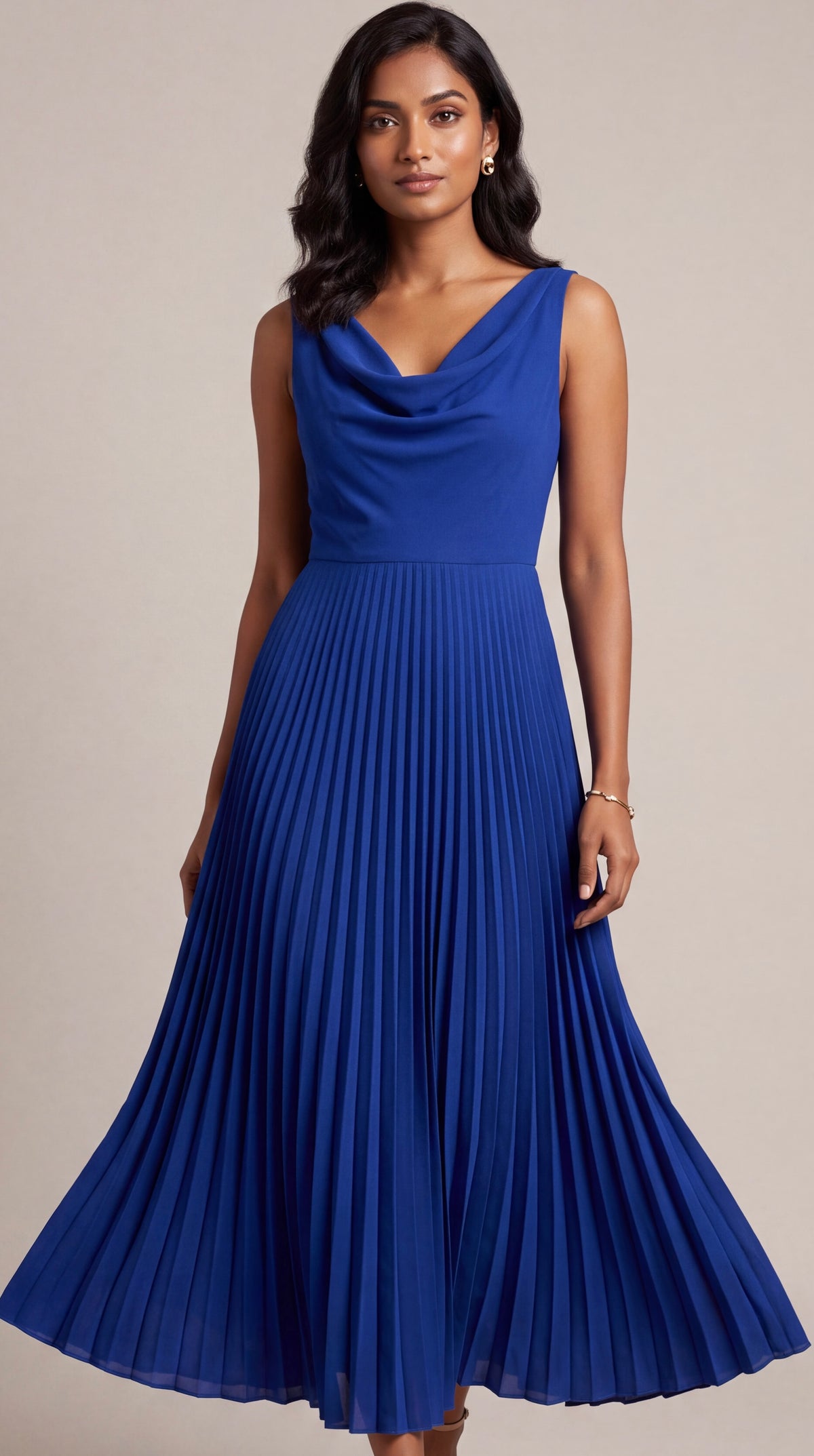 Midi pleated blue dress
