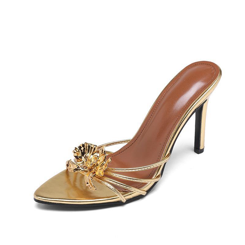 Gold buckle heeled sandal
