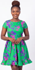 Green floral skater dress