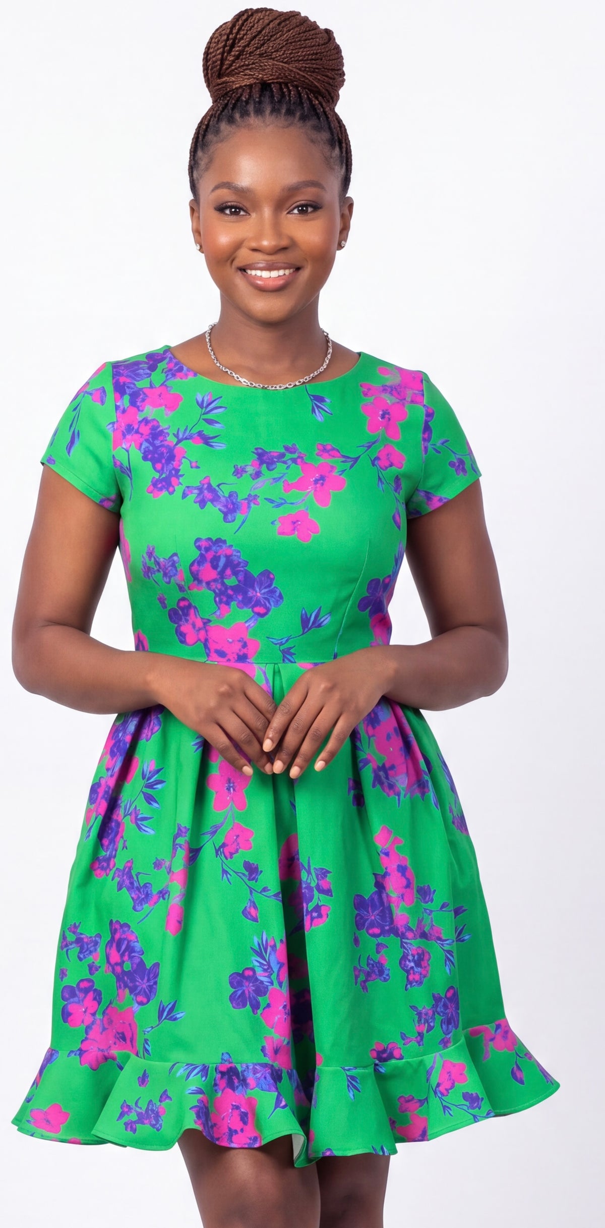 Green floral skater dress