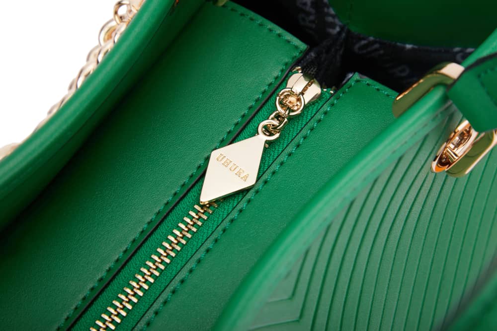 Green stripped medium handbag