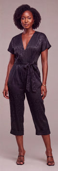 Black print wrap jumpsuit