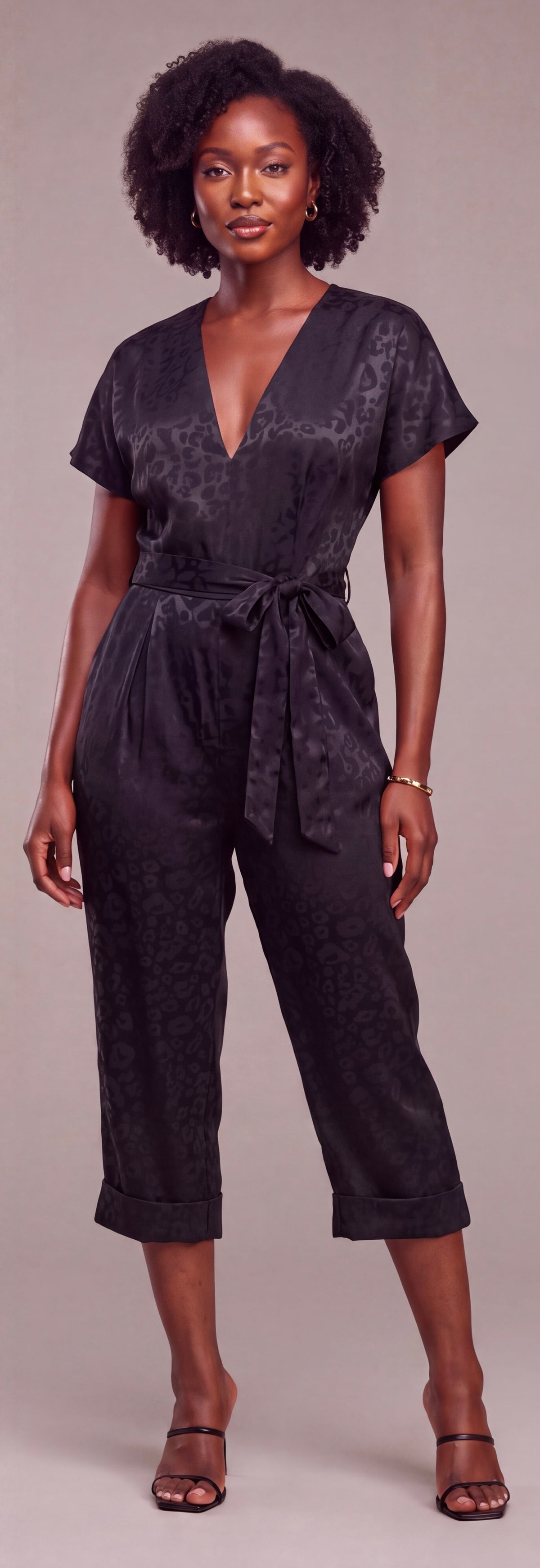 Black print wrap jumpsuit