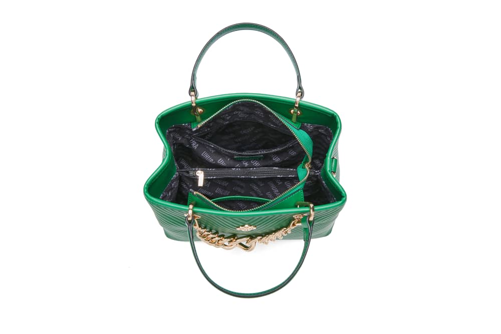 Green stripped medium handbag