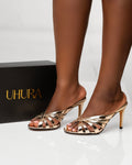 Gold strappy mules