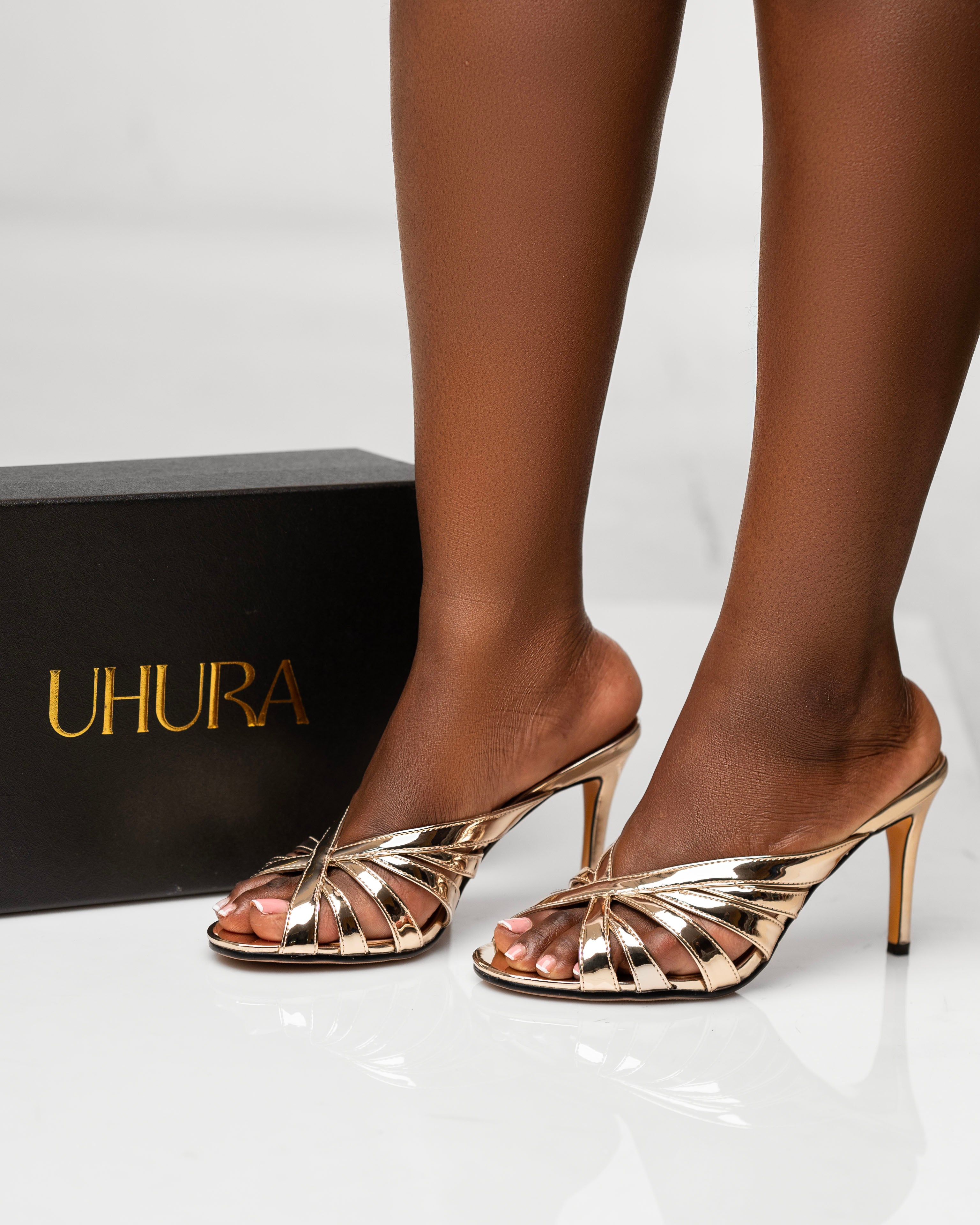 Gold strappy mules