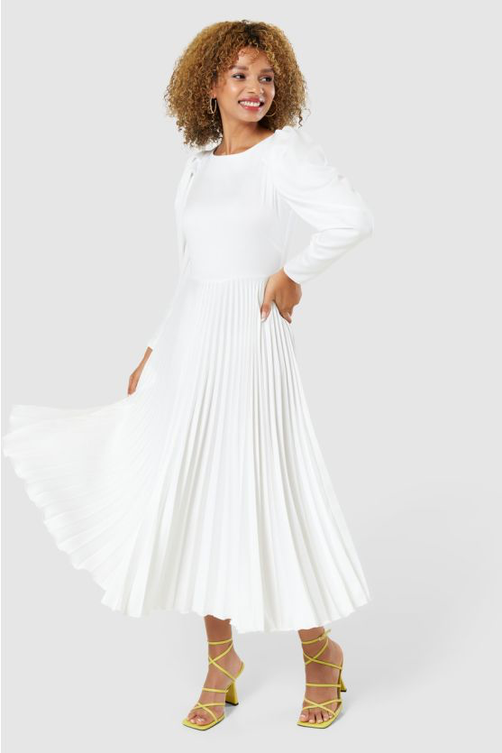 White pleated dress
