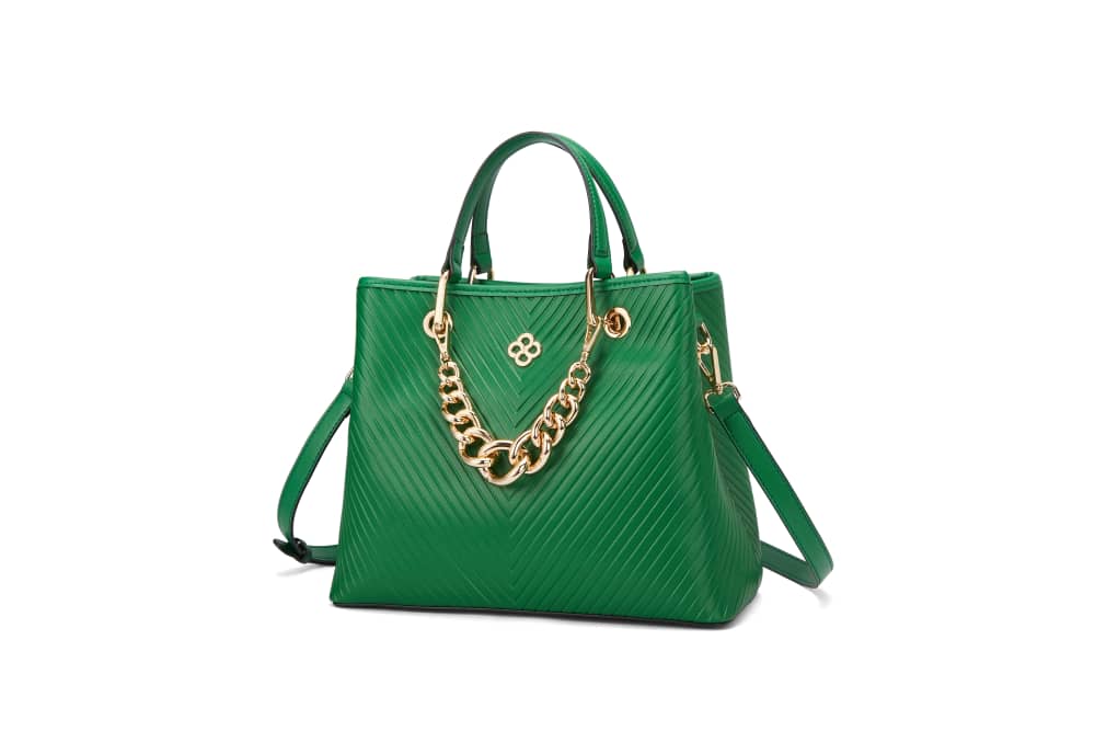 Green stripped medium handbag