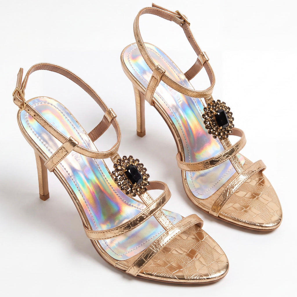 Gold strappy heels