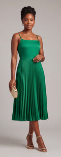 Green midi pleated dress