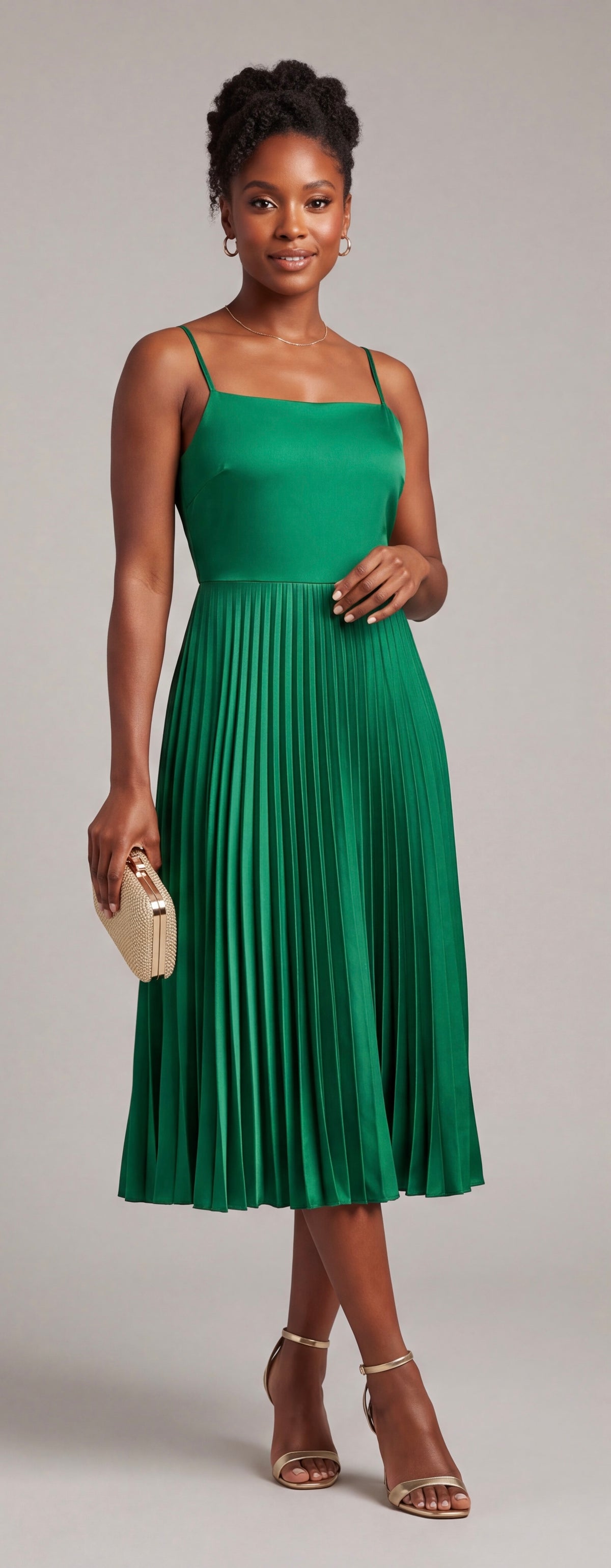 Green midi pleated dress