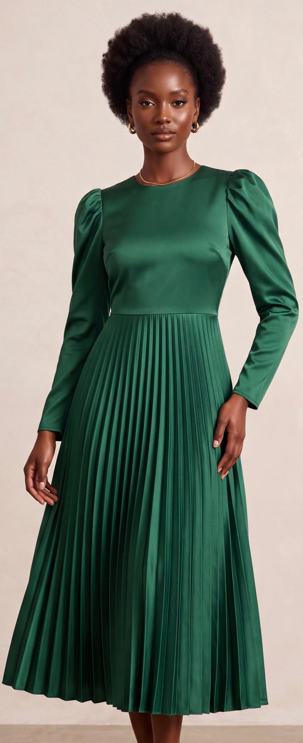 Midi green pleated dress