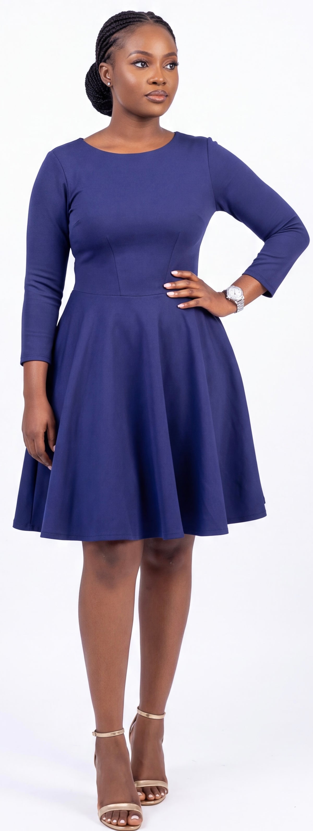 Navy midi skater dress