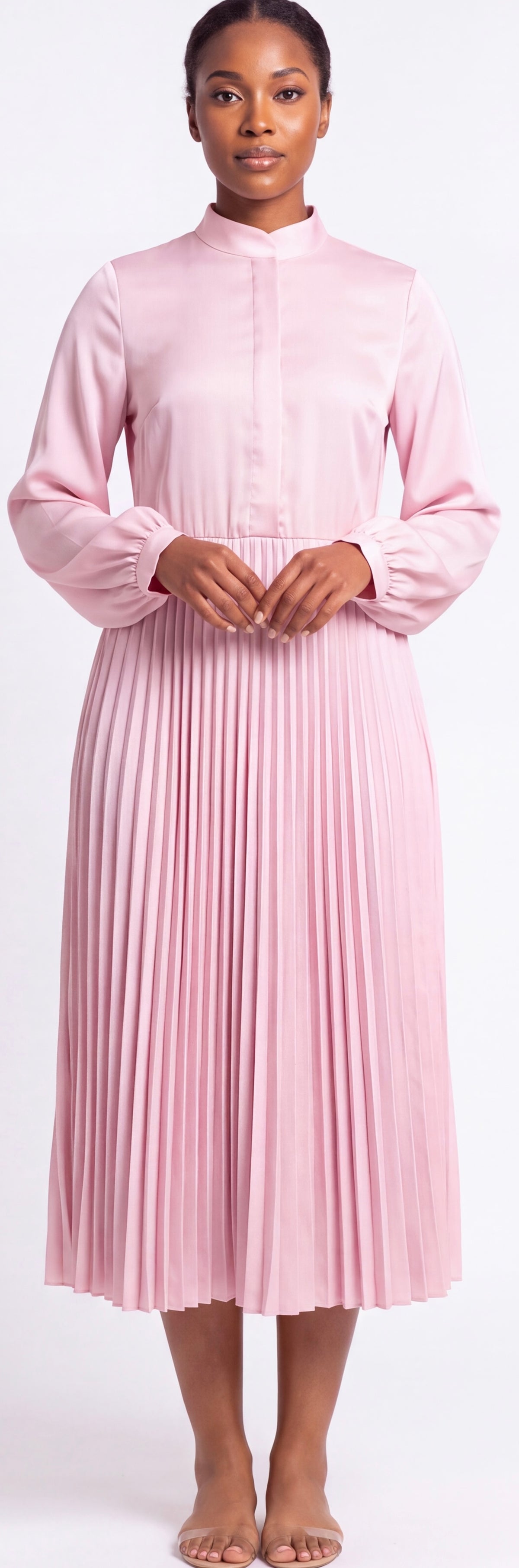 Pink pleated midi dress