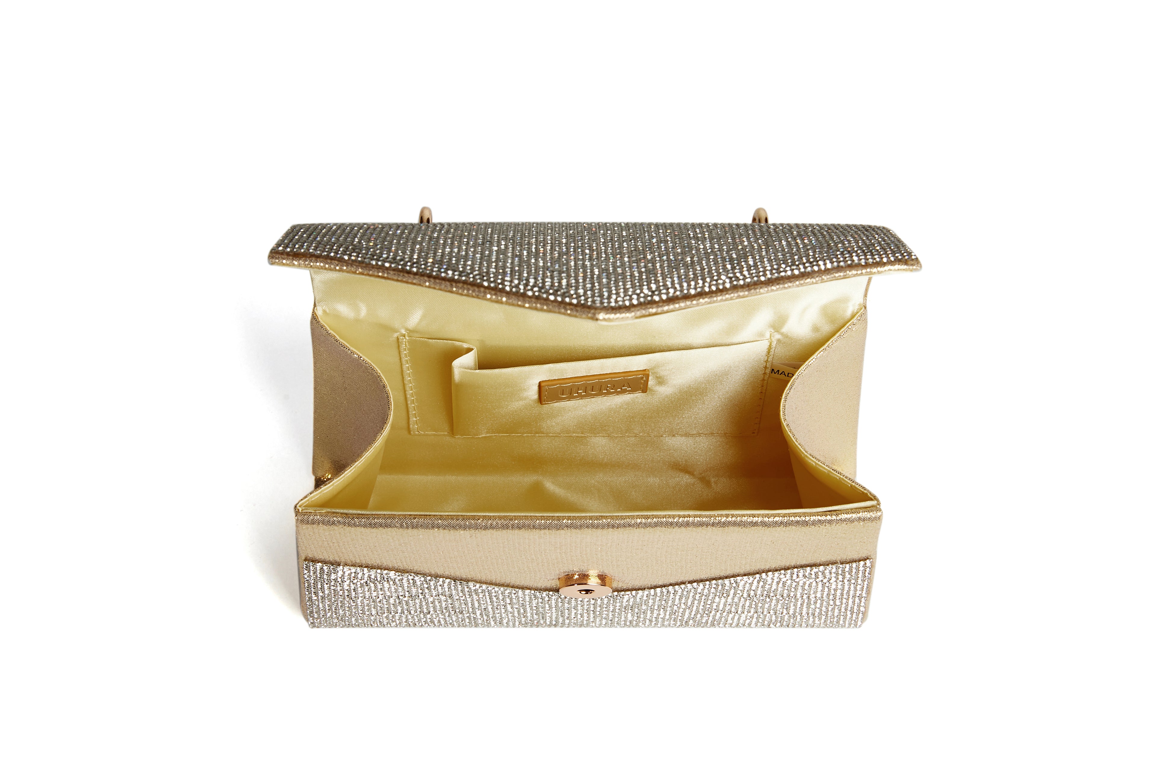 Gold clutch bag