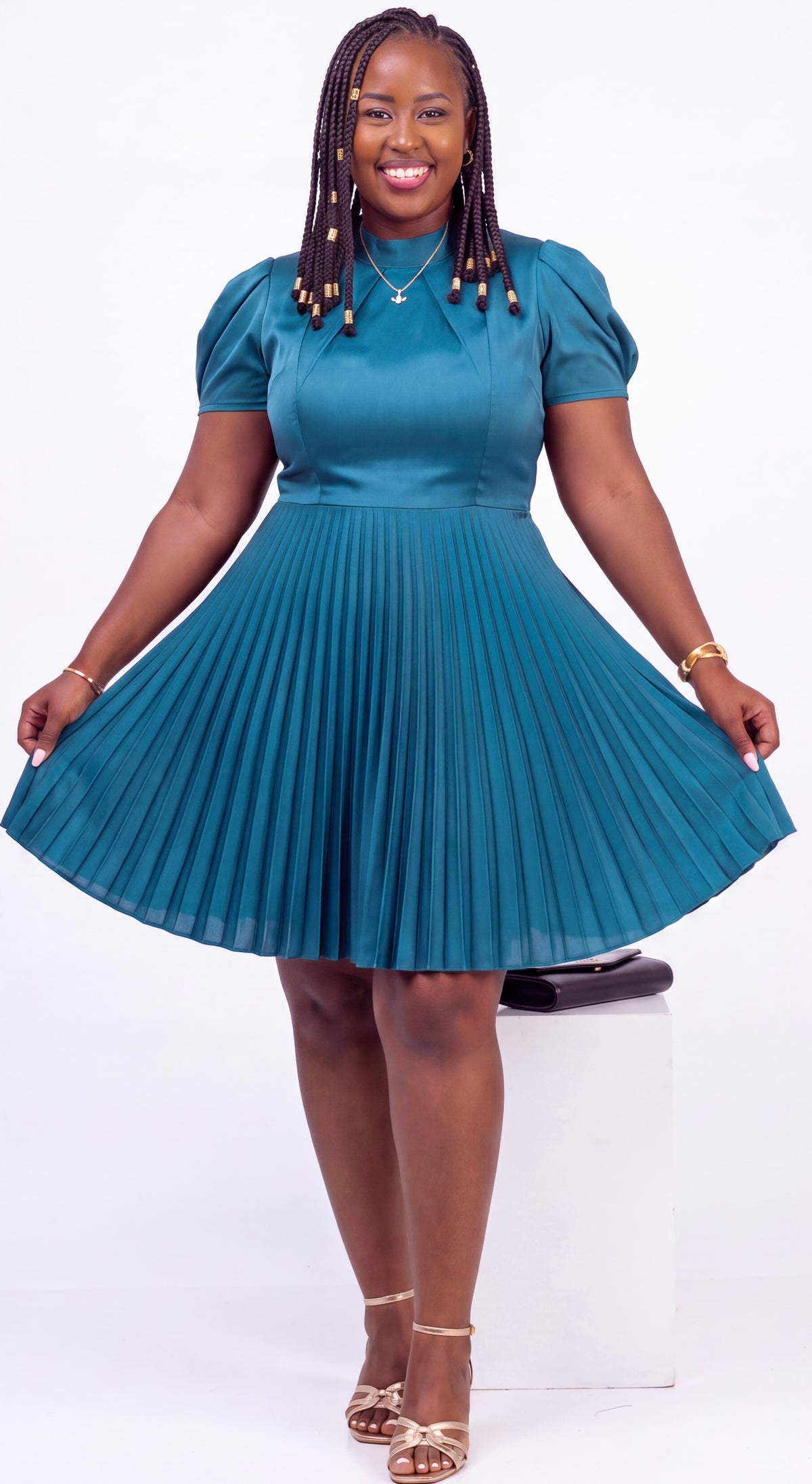Teal skater pleated dress