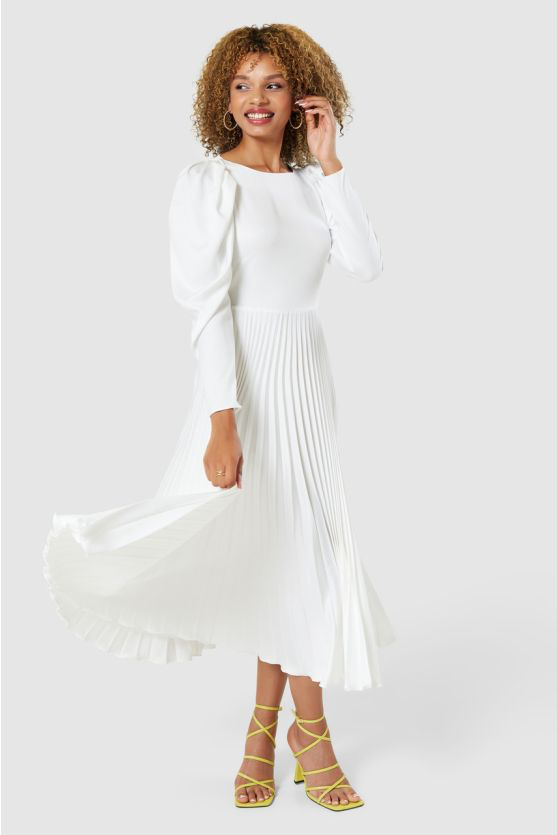 White pleated dress