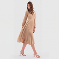 Beige midi pleated dress