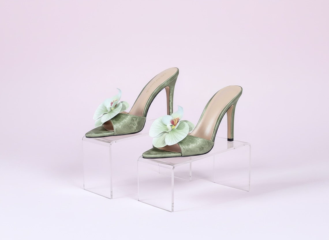 Green floral heels