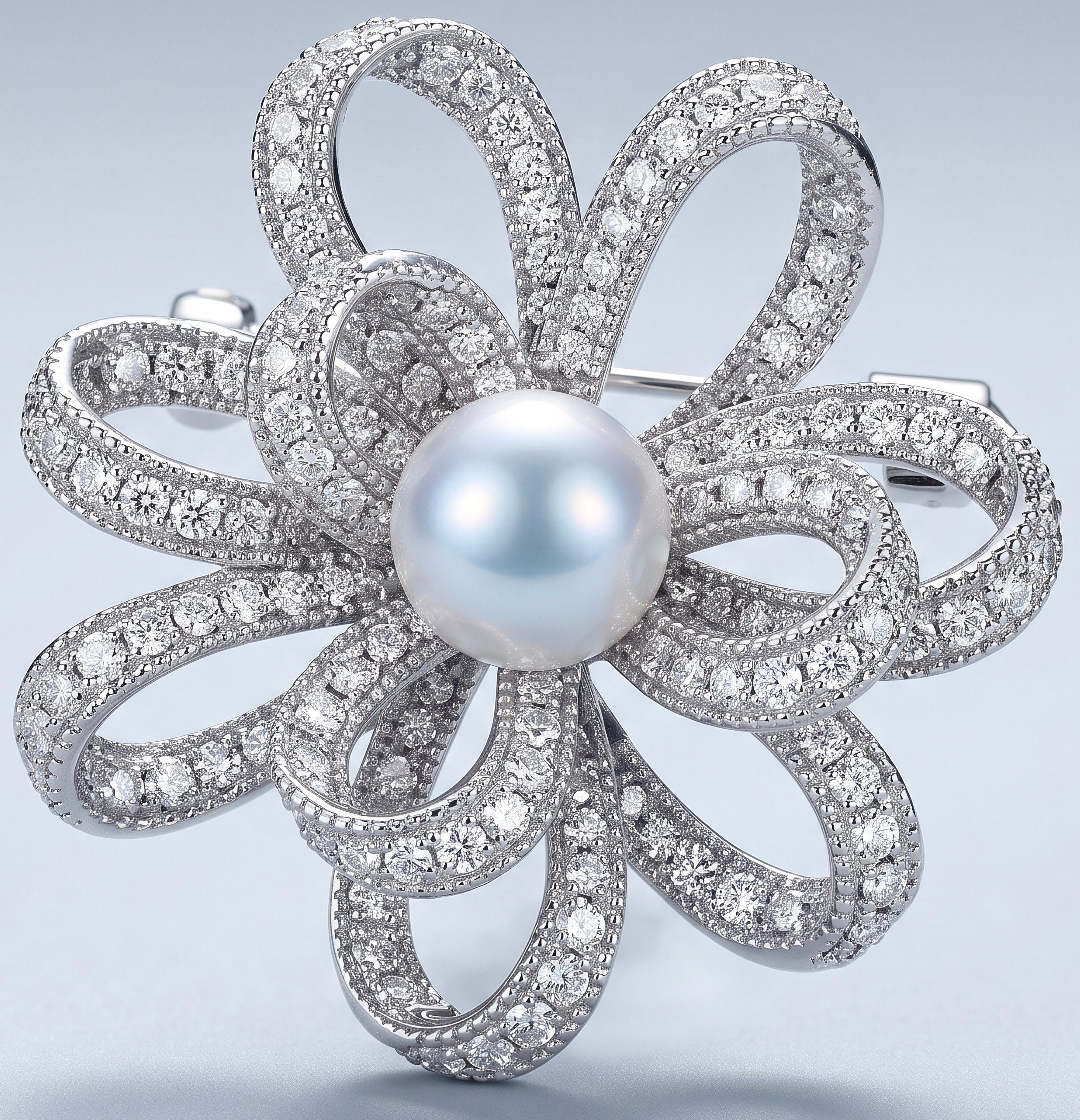 Pearl silver brooch