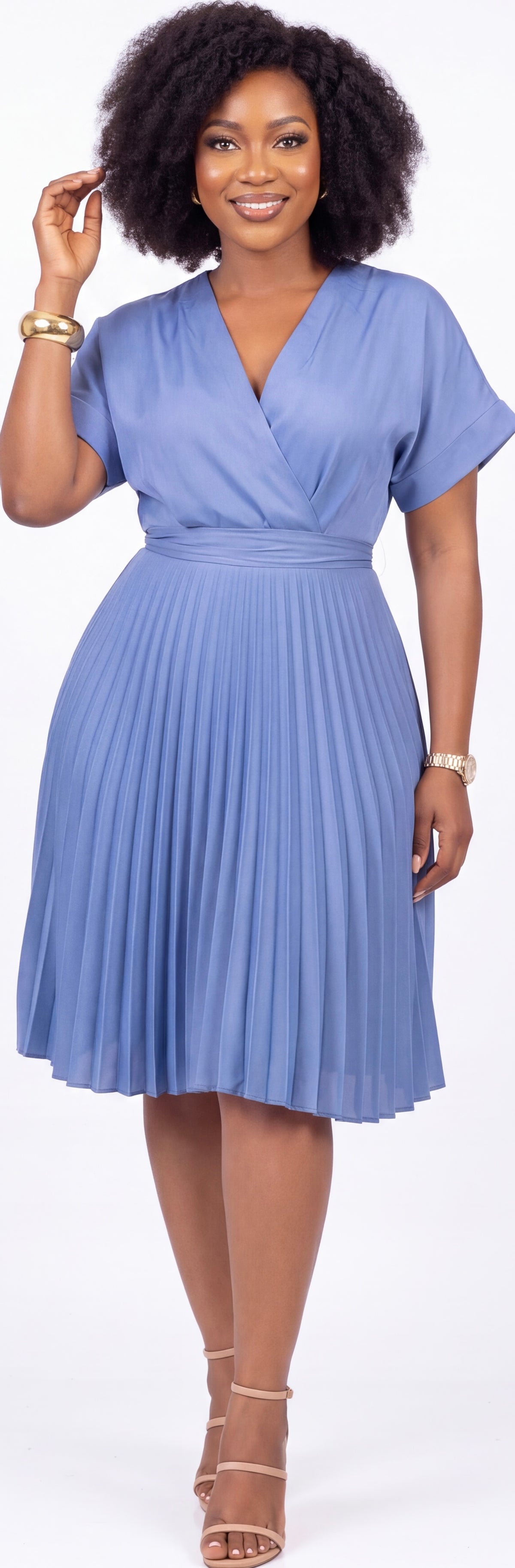 Blue pleated dress
